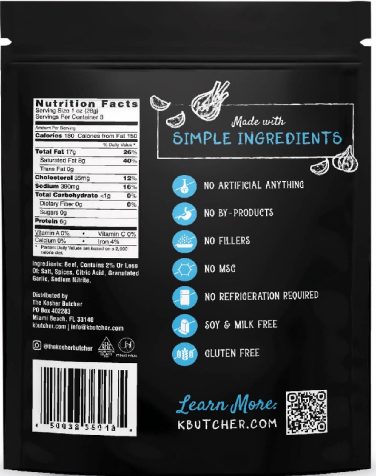 The Kosher Butcher - Dry Beef Salami Rounds 3 oz - Original