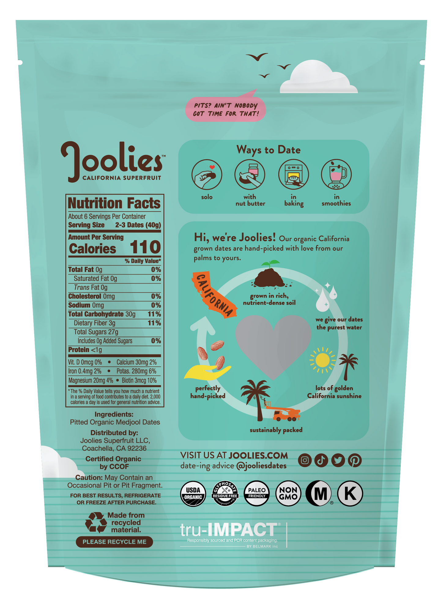 Joolies - Organic Medjool Dates- Pit Free 9oz Bag