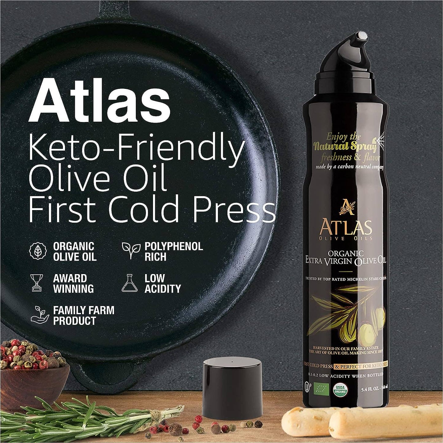 Atlas Organic Extra Virgin Olive Oil Spray-5.4 fl oz bottle