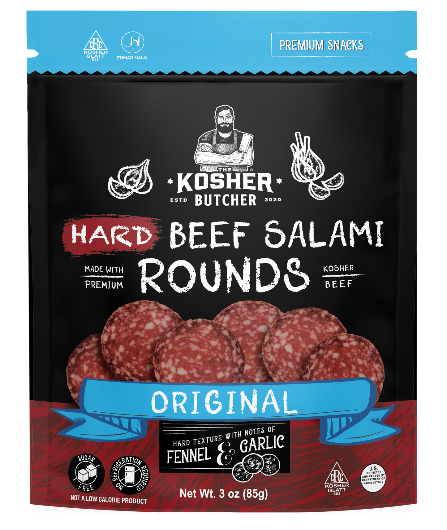 The Kosher Butcher - HARD Beef Salami Rounds 3 oz - Original