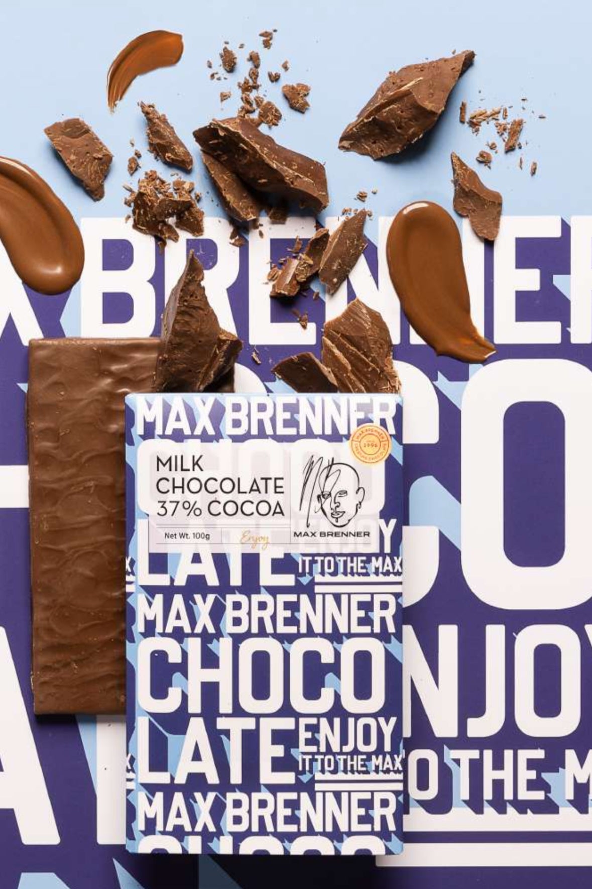 Made in Israel - Max Brenner milk chocolate 37% Cocoa Tablet - 100 grams / 3.5 ozs