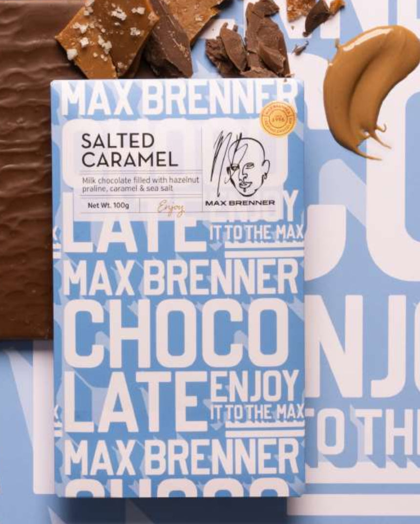 Made in Israel - Max Brenner Salted Caramel Tablet - 100 grams / 3.5 ozs