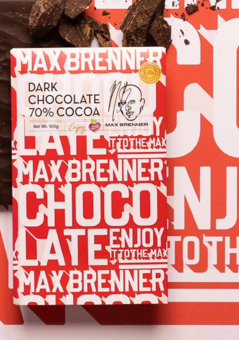 Made in Israel - Max Brenner Dark chocolate 70% Cocoa Tablet - 100 grams / 3.5 ozs