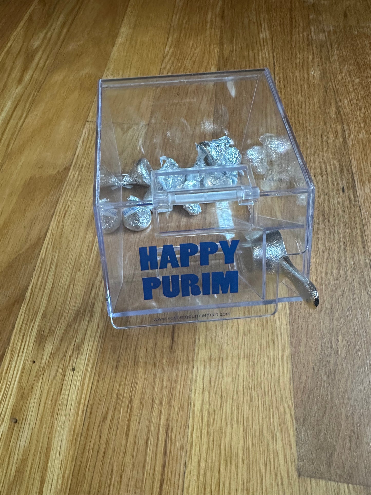 Happy Purim lucite candy bin