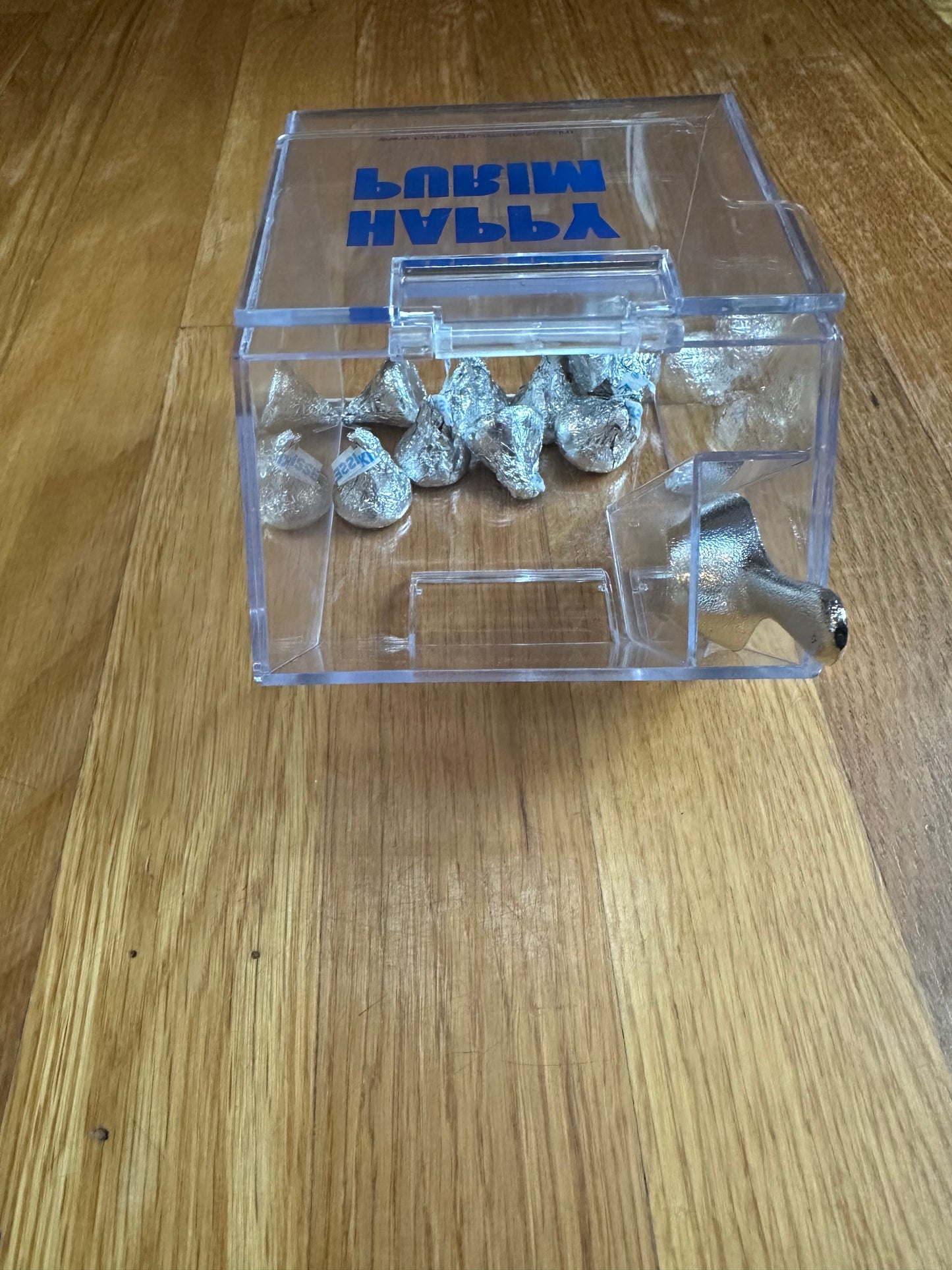 Happy Purim lucite candy bin