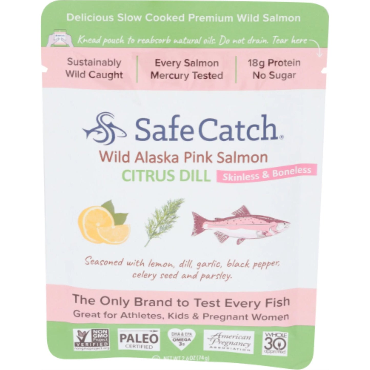 Safe Catch Wild Pink Salmon, Citrus Dill, Pouch - 2.6 oz