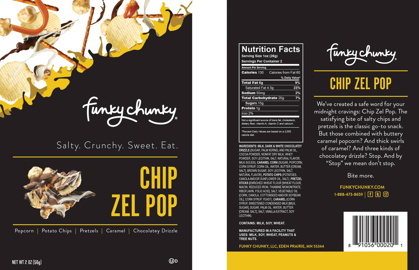Funky Chunky - Chip Zel Pop | Chocolate Popcorn | 2-ounce Bags