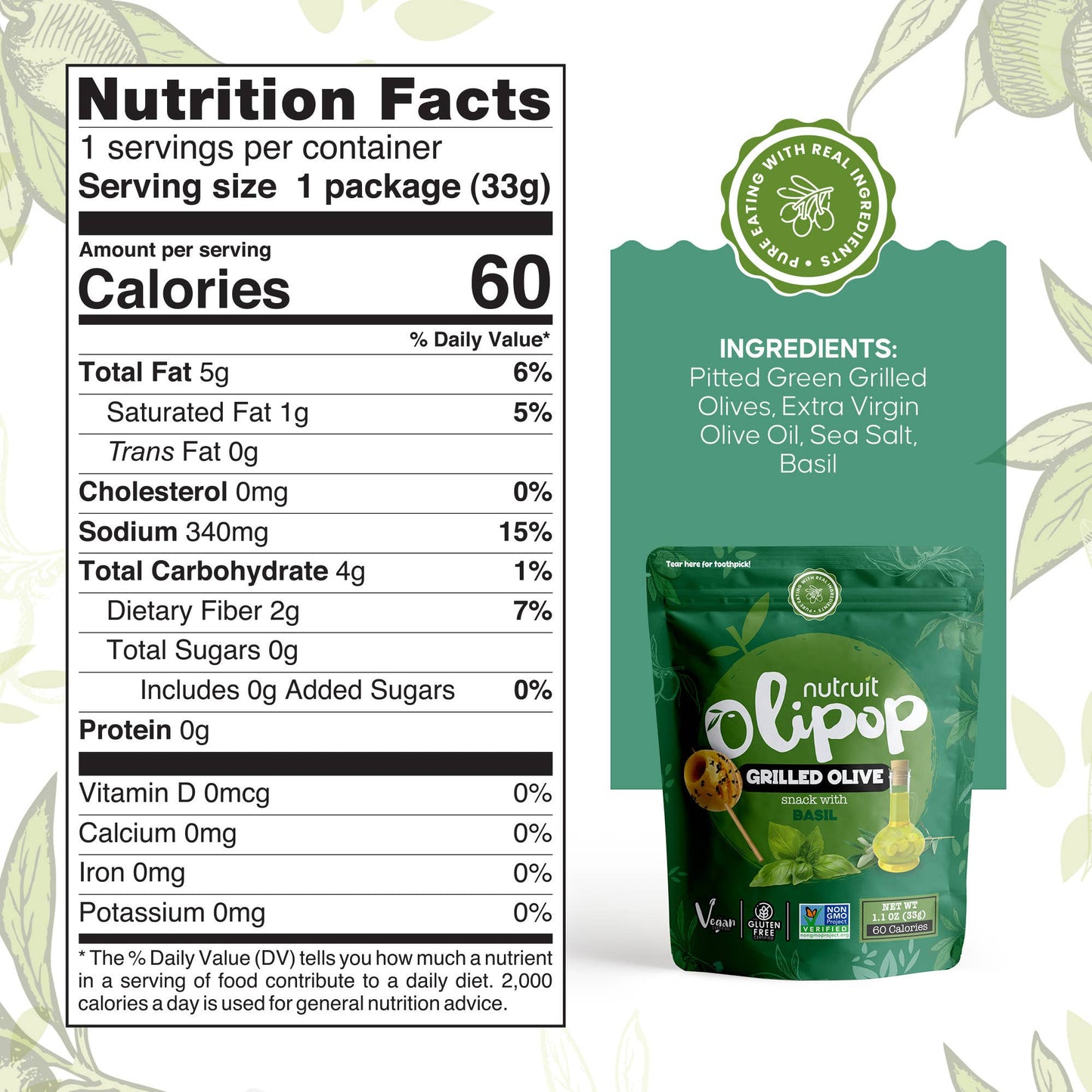 nutruit - Nutruit Grilled Olive Snack (Basil) (20 Pack)