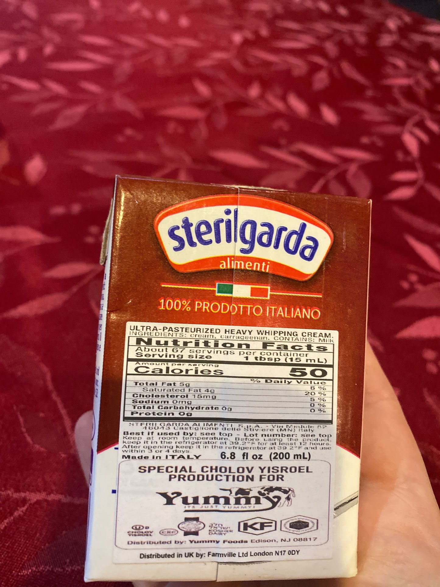 Sterilgarda Ultra Pasteurized Heavy Whipping Cream Shelf stable Chalav Yisrael - 200 ml (bb date nov 2023)