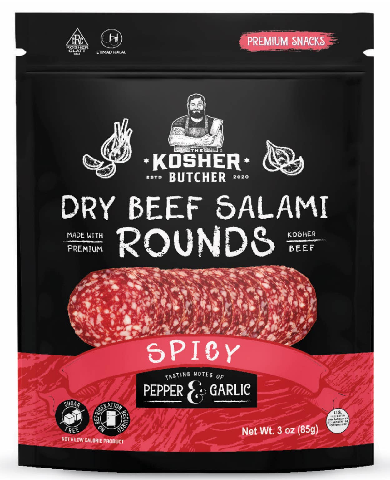 The Kosher Butcher - Dry Beef Salami Rounds 3 oz - Spicy