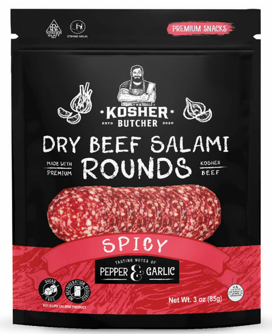 The Kosher Butcher - Dry Beef Salami Rounds 3 oz - Spicy