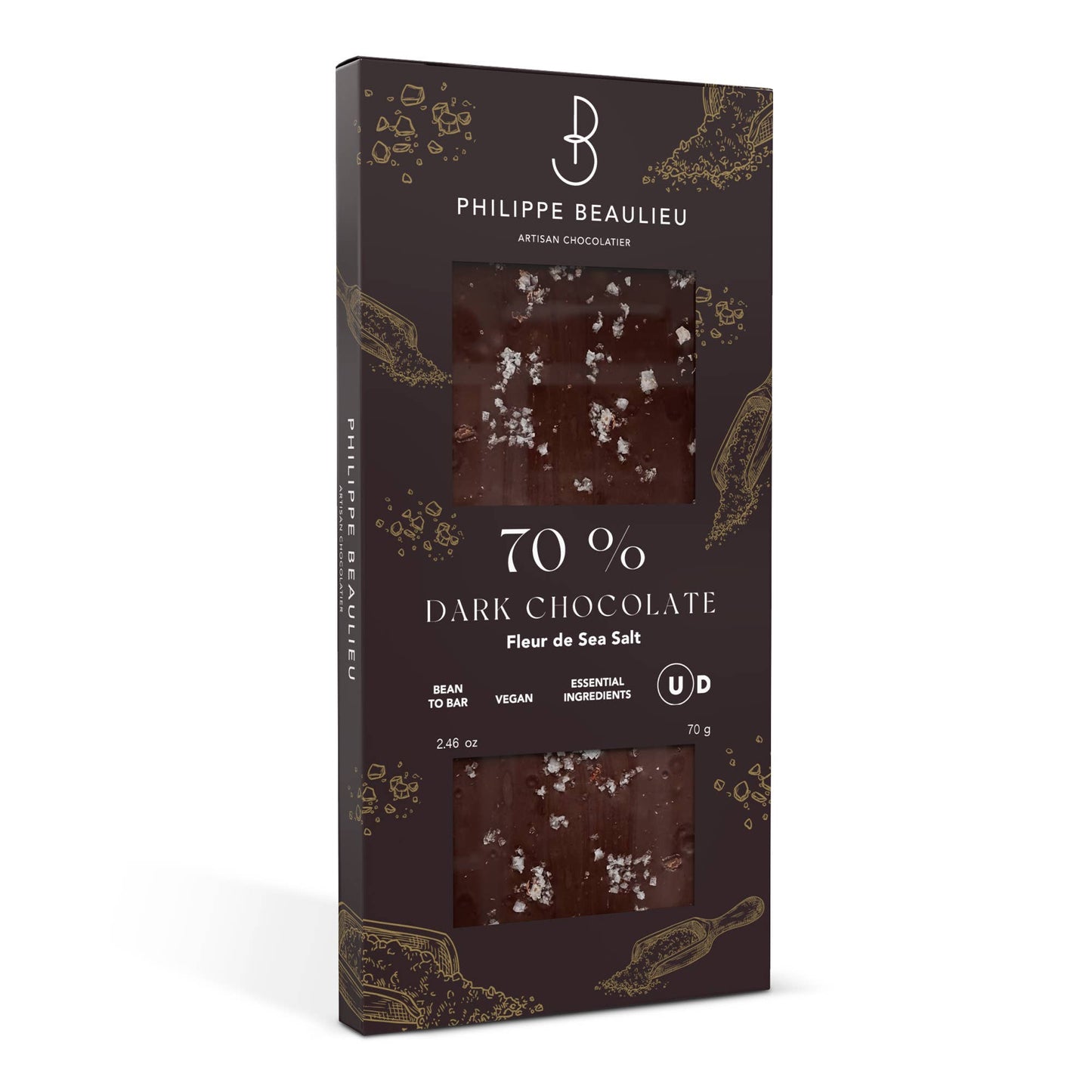 Philippe Beaulieu Artisan Chocolatier - 70% Dark chocolate bar Fleur de Sea Salt