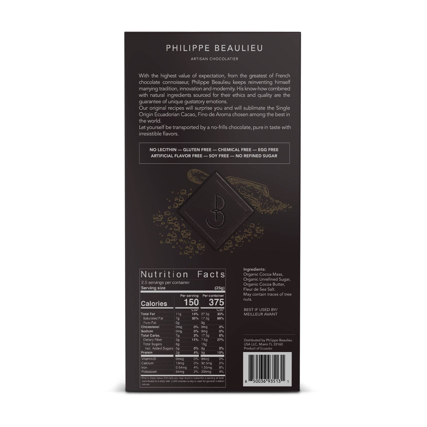 Philippe Beaulieu Artisan Chocolatier - 70% Dark chocolate bar Fleur de Sea Salt