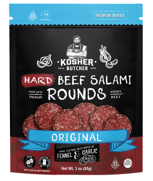 The Kosher Butcher - HARD Beef Salami Rounds 3 oz - Original