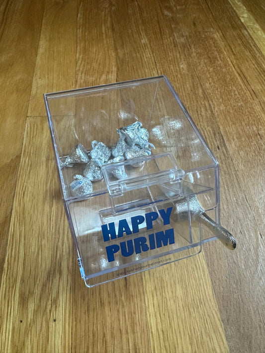 Happy Purim lucite candy bin