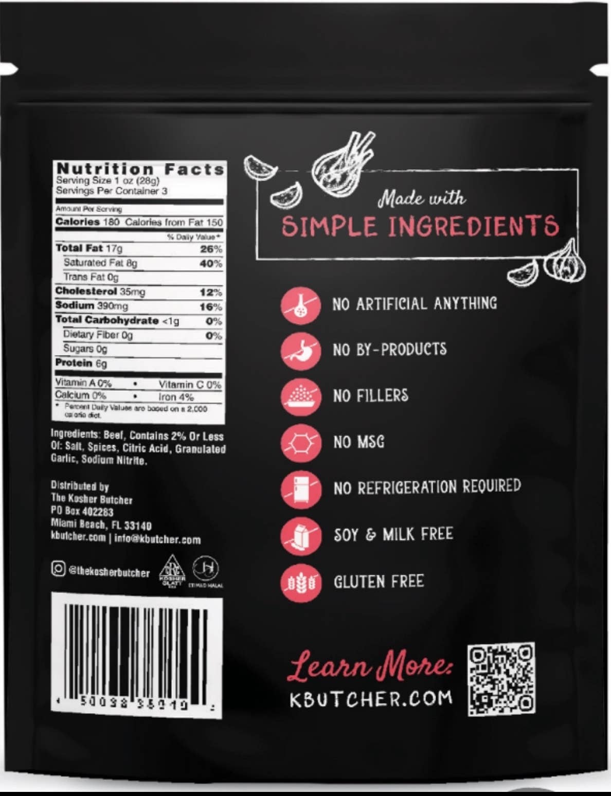 The Kosher Butcher - Dry Beef Salami Rounds 3 oz - Spicy