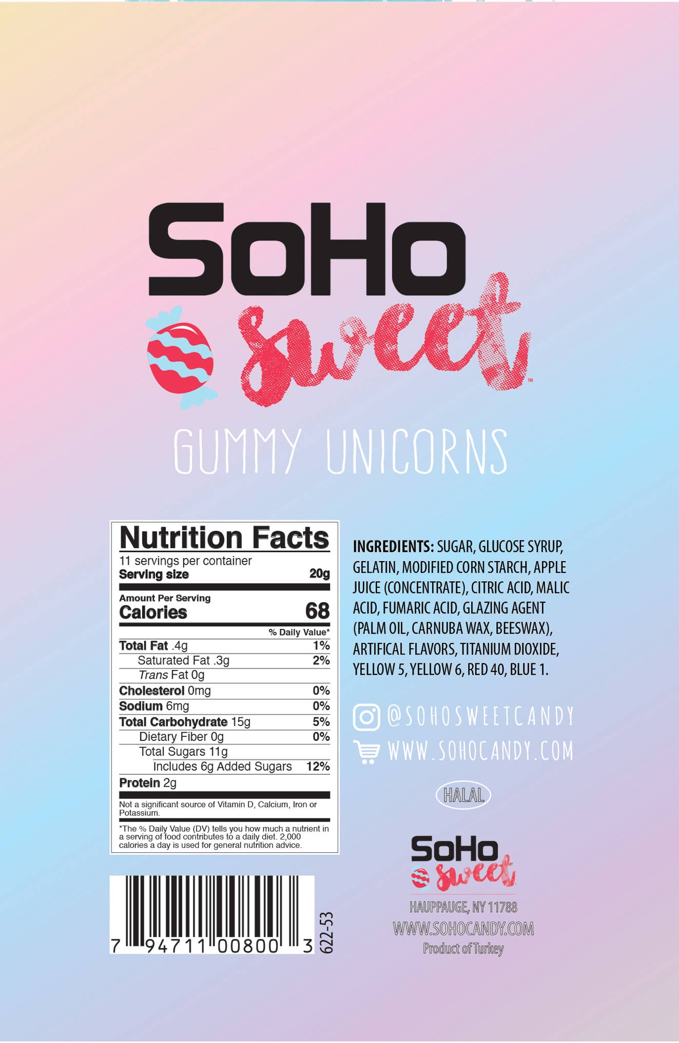 Galil Brands - Gummy Unicorns | 8.0 oz Pouch | SoHo Sweet