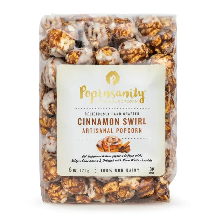 Popinsanity -  Vegan Cinnamon Swirl Gourmet Popcorn - 6 ozs